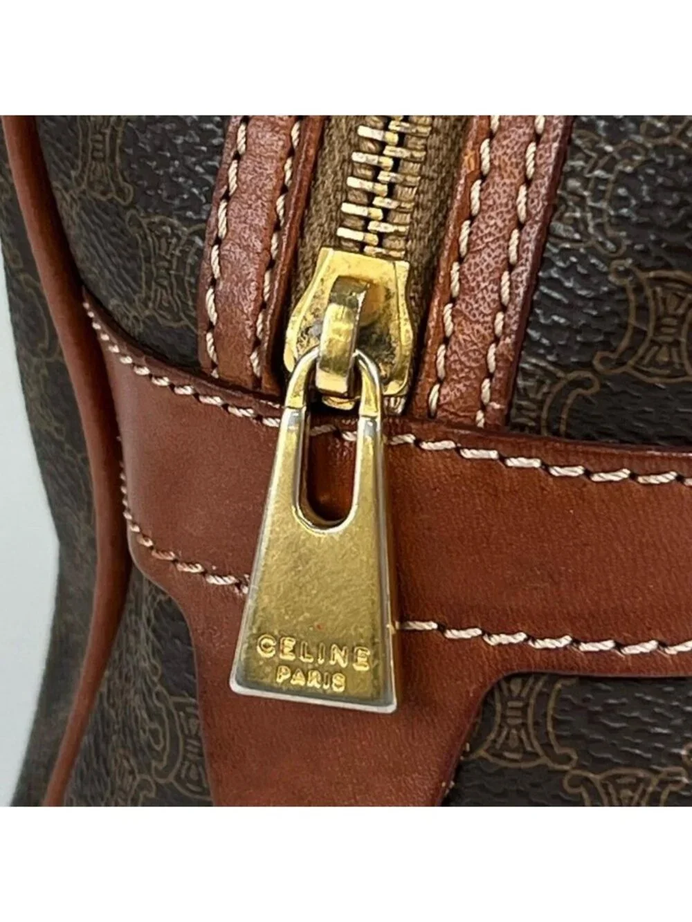 Celine Shoulder Bag Macadam Leather Brown Gold